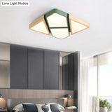 Nordic Wood And Metal Led Square Ceiling Mount Light In Gray/White/Green With Warm/White/Neutral