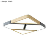 Nordic Wood And Metal Led Square Ceiling Mount Light In Gray/White/Green With Warm/White/Neutral