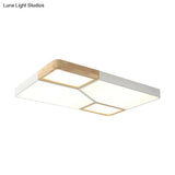 Nordic Wood And Metal Led Square Ceiling Mount Light In Gray/White/Green With Warm/White/Neutral