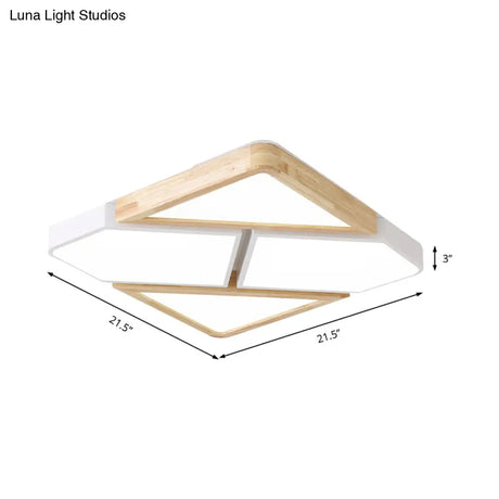 Nordic Wood And Metal Led Square Ceiling Mount Light In Gray/White/Green With Warm/White/Neutral
