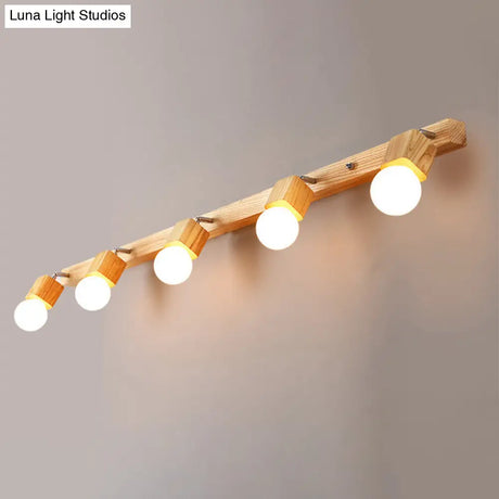Nordic Wood Bare Bulb Vanity Lamp - Adjustable Beige Wall Mount Light (2/4/5 Options)