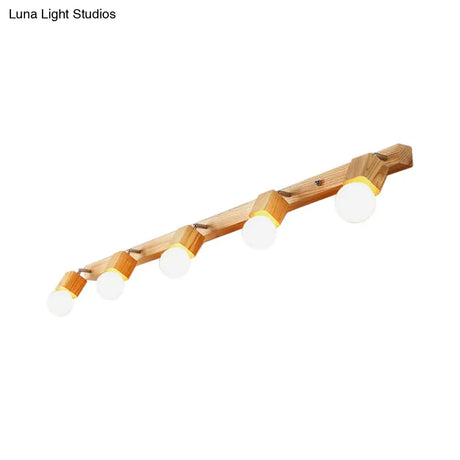 Nordic Wood Bare Bulb Vanity Lamp - Adjustable Beige Wall Mount Light (2/4/5 Options)