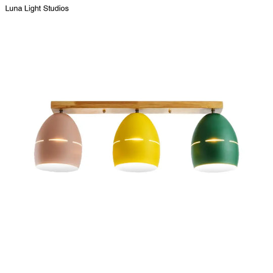 Nordic Wood Finish Linear Semi - Flushmount Light: 3 Lights And Oval Metal Shade