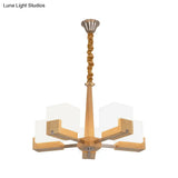 Nordic Wood Glass Cube Ceiling Lamp With Multiple Heads - Perfect For Living Room Lighting