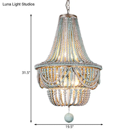 Nordic Wood Laser Cut Empire Chandelier - Pink/Blue 8 Heads Pendant Light Fixture With Spherical