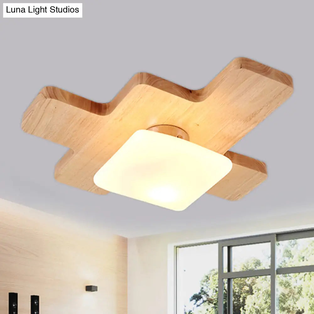 Nordic Wood Led Flush Light - Jigsaw Puzzle Ceiling Mount For Family Room With Acrylic Shade