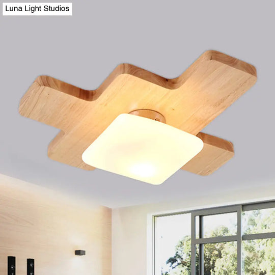 Nordic Wood Led Flush Light - Jigsaw Puzzle Ceiling Mount For Family Room With Acrylic Shade