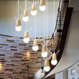 Nordic Wooden Antler Pendant Light With Bare Bulb Design – Ideal For Stairs And Ceilings 9 / White