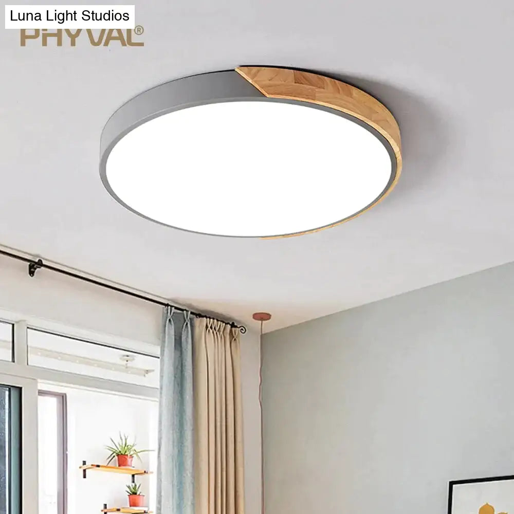 Nordic Wooden Ceiling Lamp Dimmable Led Lights Round 30-60 Size Diameter Ultra-Thin 5 Cm High 7
