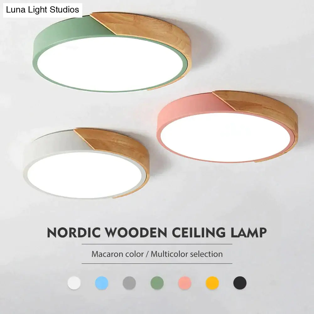 Nordic Wooden Ceiling Lamp Dimmable Led Lights Round 30-60 Size Diameter Ultra-Thin 5 Cm High 7