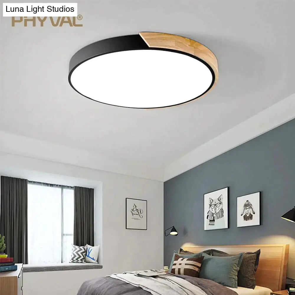 Nordic Wooden Ceiling Lamp Dimmable Led Lights Round 30-60 Size Diameter Ultra-Thin 5 Cm High 7