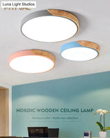 Nordic Wooden Ceiling Lamp Dimmable Led Lights Round 30-60 Size Diameter Ultra-Thin 5 Cm High 7