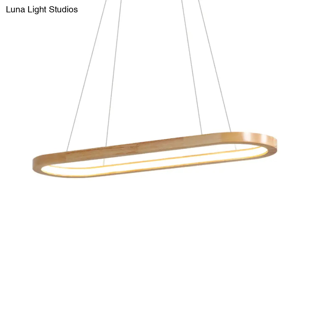 Nordic Wooden Chandelier Led Pendant Light - Wide Oval Design Ideal For Dining Room Décor