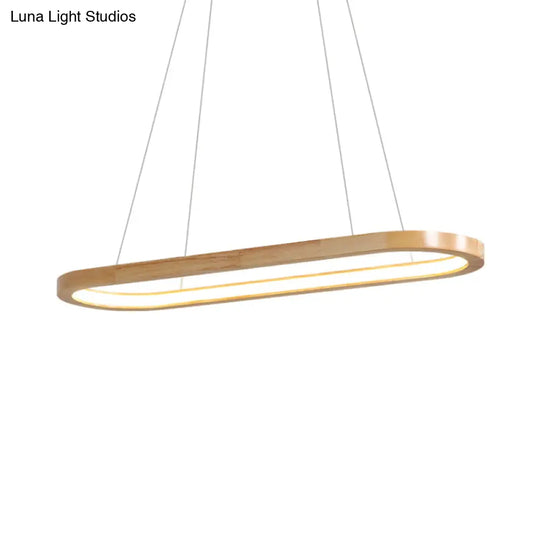 Nordic Wooden Chandelier Led Pendant Light - Wide Oval Design Ideal For Dining Room Décor