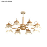 Nordic Wooden Chandelier With Scallop Shades - Perfect For Living Room Ceiling Lighting
