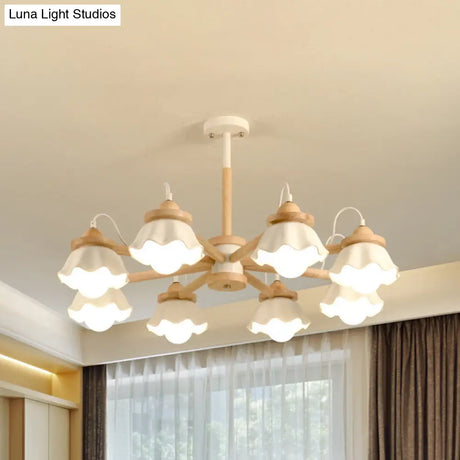 Nordic Wooden Chandelier With Scallop Shades - Perfect For Living Room Ceiling Lighting