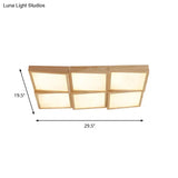 Nordic Wooden Checker Ceiling Light - Flush Mount Lamp (1/6/9-Light) In Beige For Living Room