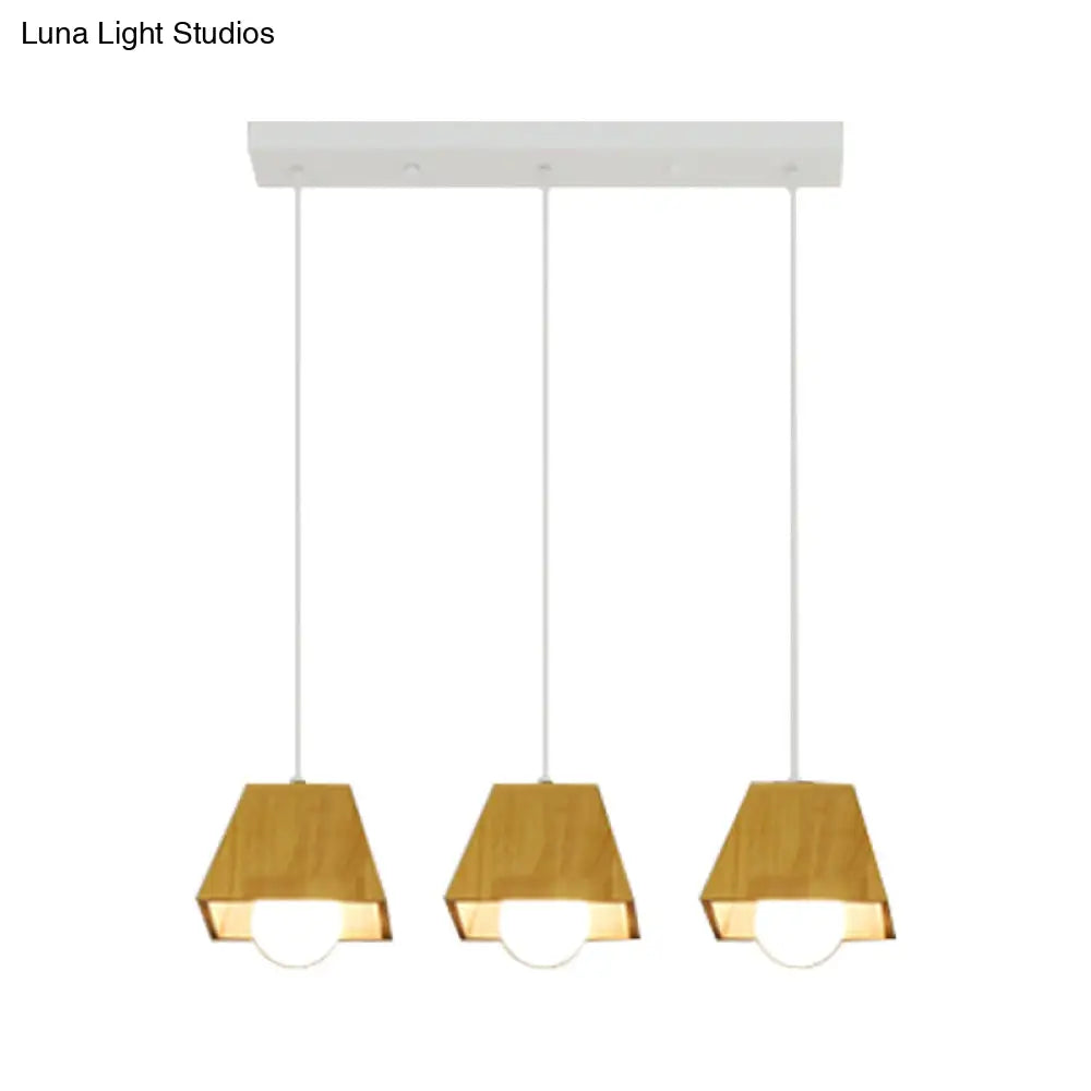 Nordic Wooden Dining Room Ceiling Light - Tapered Shape With 3 Led Pendant Lights