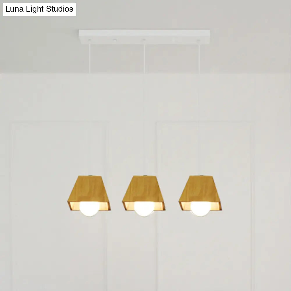 Nordic Wooden Dining Room Ceiling Light - Tapered Shape With 3 Led Pendant Lights