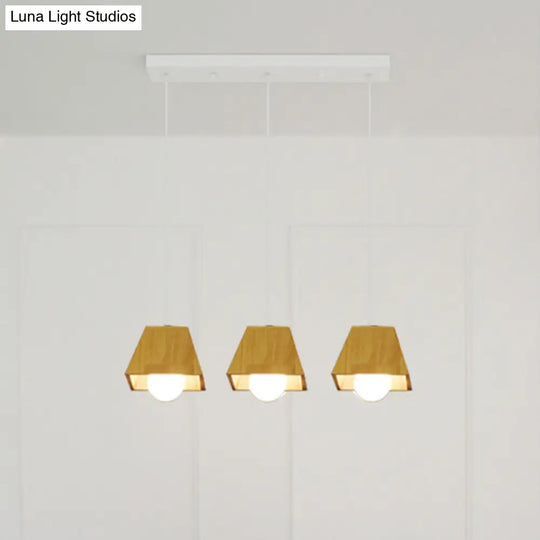 Nordic Wooden Dining Room Ceiling Light - Tapered Shape With 3 Led Pendant Lights