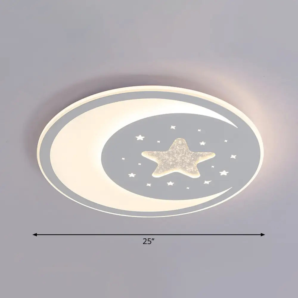 Nursery Ceiling Light: Starry Moon Night Led Flush Mount Fixture
