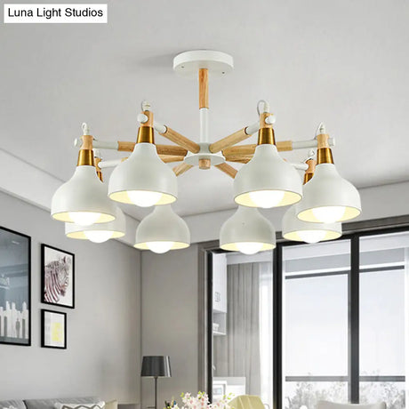 Nursing Room Chandelier: Torch Shaped Metal Pendant Light With 8-Bulb Macaron Style