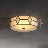 Octagon Flush Mount Bedroom Ceiling Light Fixture With Minimalistic Textured White Glass And Brass