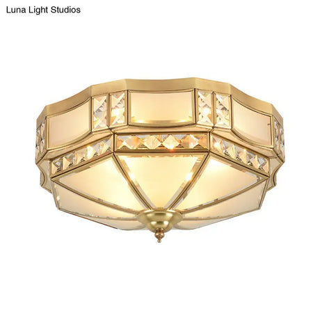 Octagonal Flush Mount Ceiling Light With Crystal Accent - Classic Brass Finish