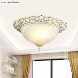 Opal Frosted Glass Flushmount Countryside Brass/White Floral Ceiling Lamp 11’/19.5’ Wide