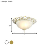 Opal Frosted Glass Flushmount Countryside Brass/White Floral Ceiling Lamp 11’/19.5’ Wide