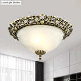 Opal Frosted Glass Flushmount Countryside Brass/White Floral Ceiling Lamp 11’/19.5’ Wide