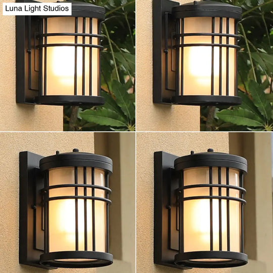 Opal Frosted Glass Minimalist Wall Sconce In Black - Courtyard Lamp With 1-Bulb