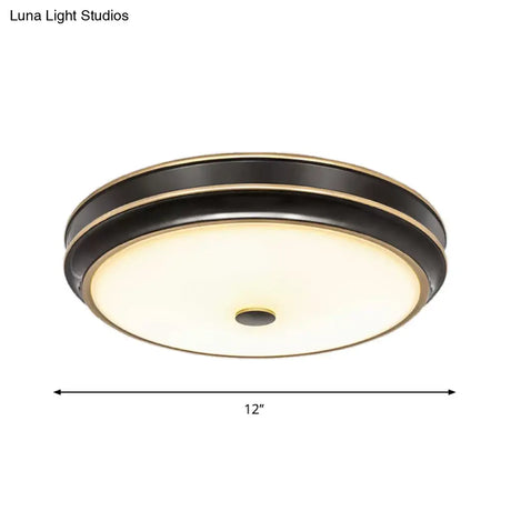 Opal Glass Black Flush Mount Led Ceiling Light - Countryside Style 12’/14’/18.5’ Diameter