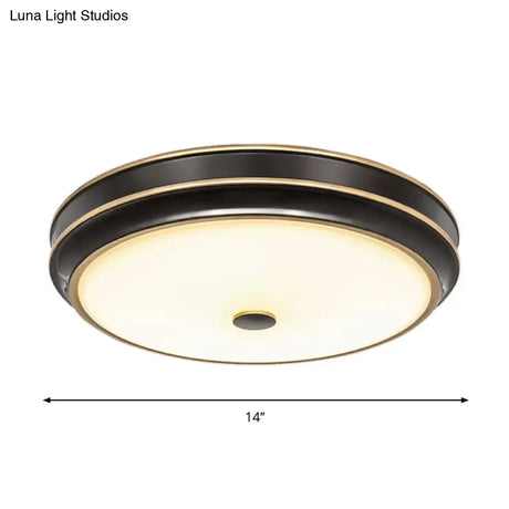 Opal Glass Black Flush Mount Led Ceiling Light - Countryside Style 12’/14’/18.5’ Diameter