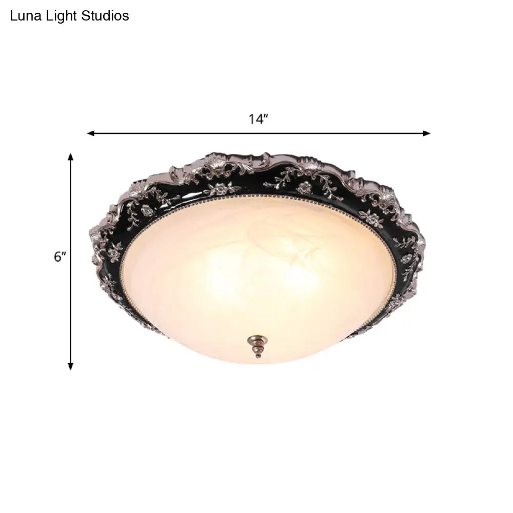 Opal Glass Bowl Ceiling Light Fixture Countryside Flush Mount Lighting In Black/Gold - 1/2 - Bulb