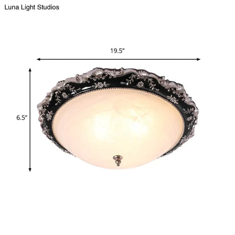 Opal Glass Bowl Ceiling Light Fixture Countryside Flush Mount Lighting In Black/Gold - 1/2 - Bulb