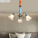 Opal Glass Ceiling Chandelier With Flower Design - Traditional 3/5 Heads Light Blue/Pewter