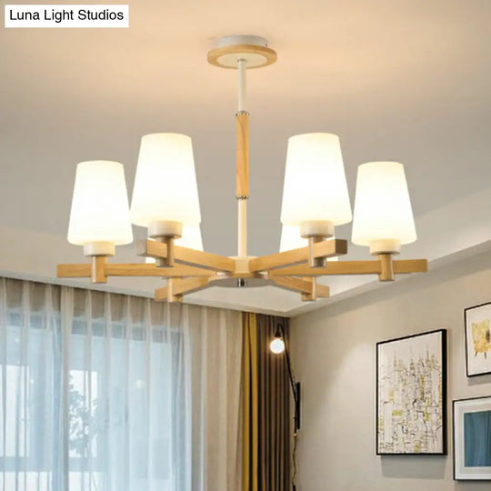 Opal Glass Chandelier Contemporary Wood Ceiling Light For Bedroom 6 /