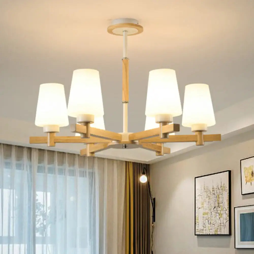 Opal Glass Chandelier Ceiling Light With Contemporary Wood Design - Ideal For Bedroom 6 /
