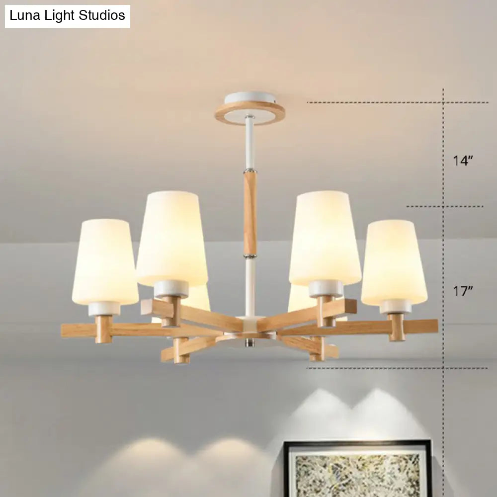 Opal Glass Chandelier Ceiling Light With Contemporary Wood Design - Ideal For Bedroom
