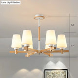 Opal Glass Chandelier Ceiling Light With Contemporary Wood Design - Ideal For Bedroom