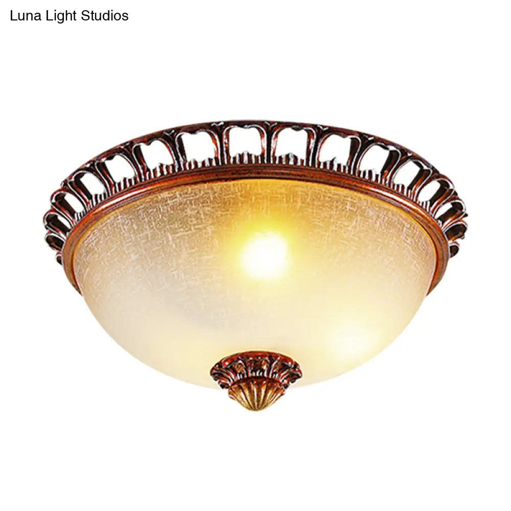Opal Glass Domed Flush Lamp Countryside Ceiling Mounted Fixture - Brown (13’/16.5’ Wide)