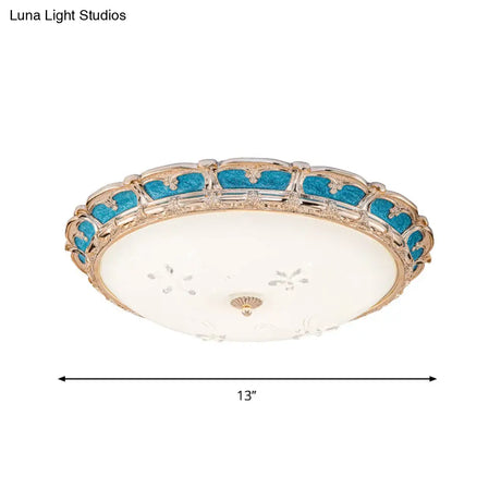 Opal Glass Domed Flush Light Fixture Countryside Led Bedroom Mounted Lamp 13’/16’/19.5’ In