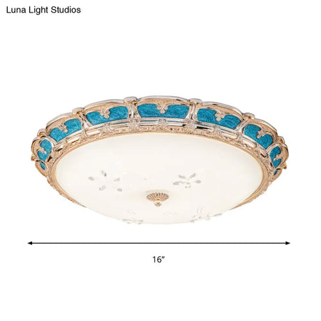Opal Glass Domed Flush Light Fixture Countryside Led Bedroom Mounted Lamp 13’/16’/19.5’ In