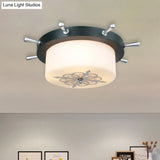 Opal Glass Drum Flush Mount Fixture - 3 Bulbs White/Light Blue/Blackish Green