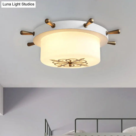 Opal Glass Drum Flush Mount Fixture - 3 Bulbs White/Light Blue/Blackish Green