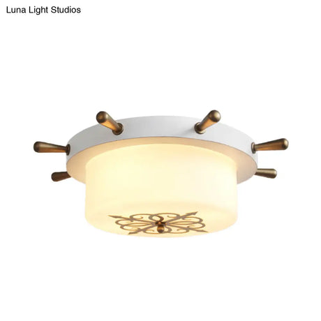 Opal Glass Drum Flush Mount Fixture - 3 Bulbs White/Light Blue/Blackish Green