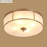 Opal Glass Flush Mount Ceiling Light With Classic Brass Finish