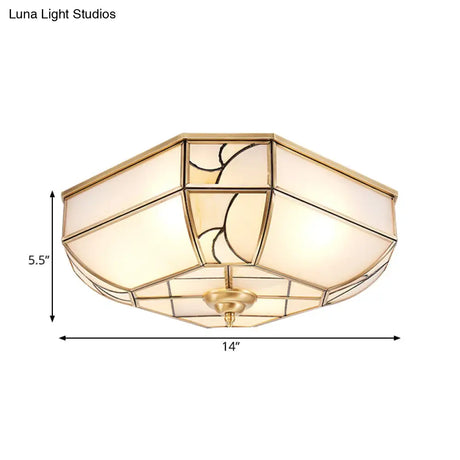 Opal Glass Flush Mount Ceiling Light With Colonial Brass Bowl - Perfect For Bedroom Lighting Set Of