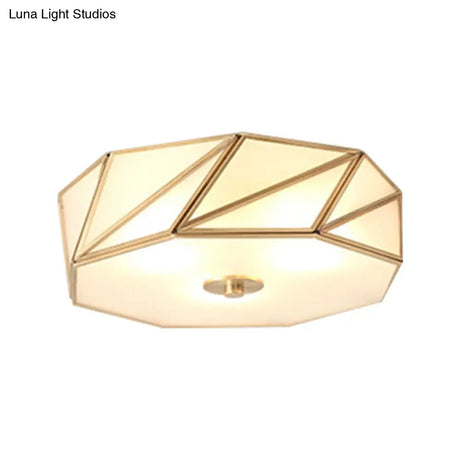 Opal Glass Flush Mount Lamp With Brass Finish - Bedroom Ceiling Fixture (3/4/6 Lights)